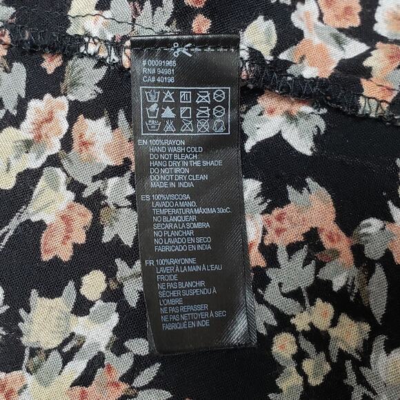 Love 21 Black Floral Rayon Dress L Scoop Neck Pullover Boho Cottagecore - Picture 7 of 7